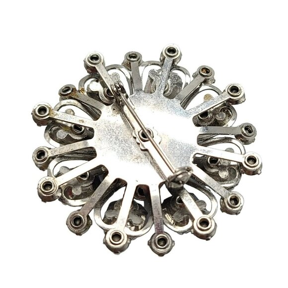 Light Blue Glass Rhinestone Large Flower Silver Tone Vintage Brooch Vintage - Picture 4 of 4